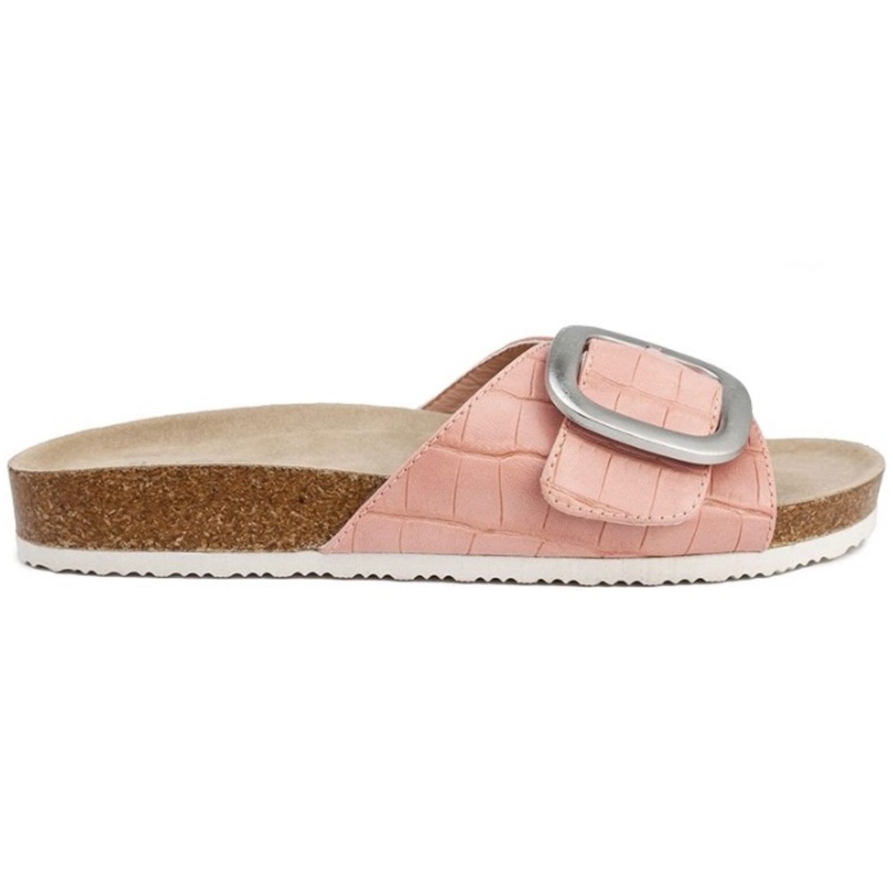 Sugar Pink Croc Zesty Cork Sole Buckle Slides Size 7 - Picture 9 of 10